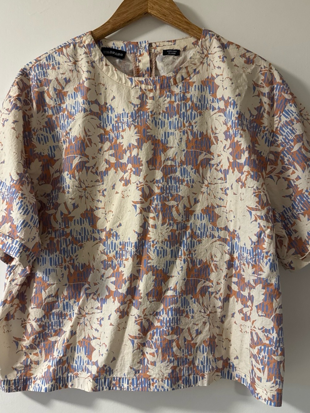 Wildfang Floral Crewneck Shirt in Cream with Blue & Brown Print